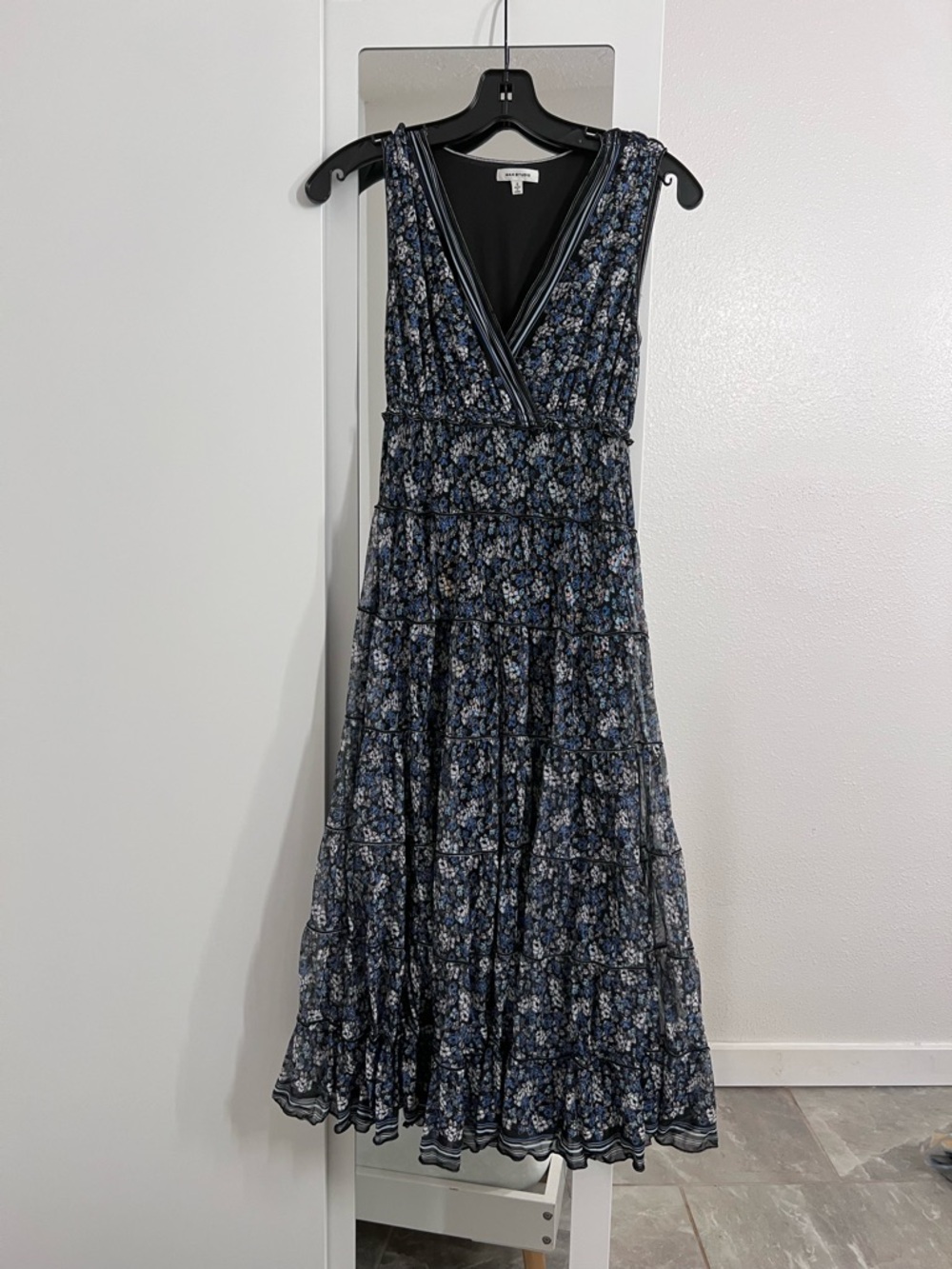 Max Studio Navy Floral Tiered Maxi Dress